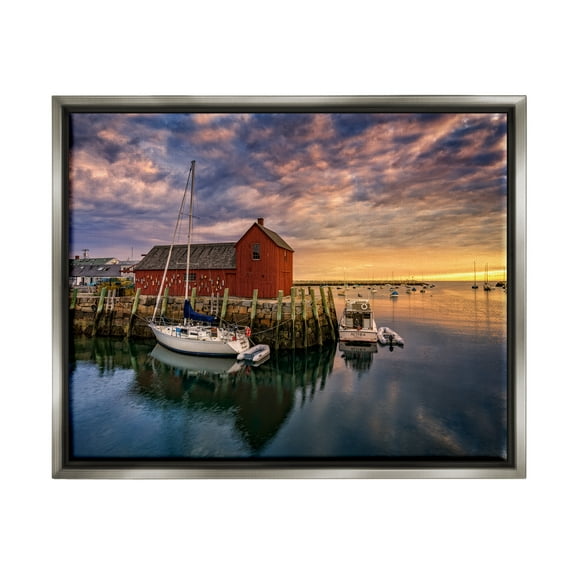 Stupell Docked Boats Marina Harbor Photography Landscape Photography Gray Floater Framed Art Print Wall Art
