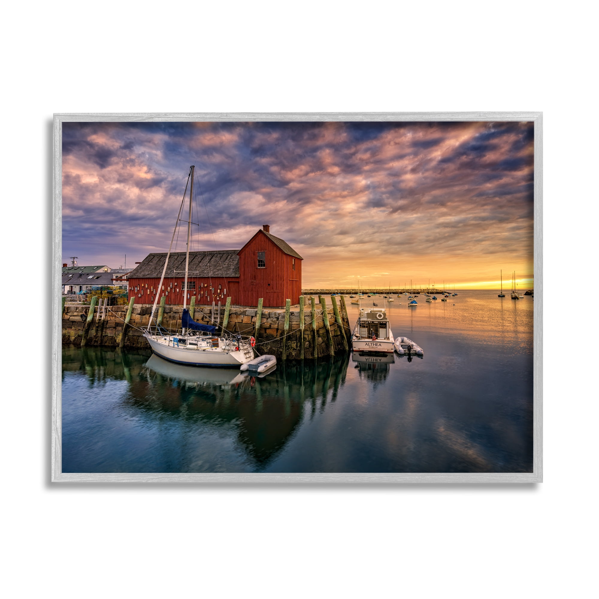 Stupell Docked Boats Marina Harbor Photography Landscape Photography Gray Framed Art Print Wall Art