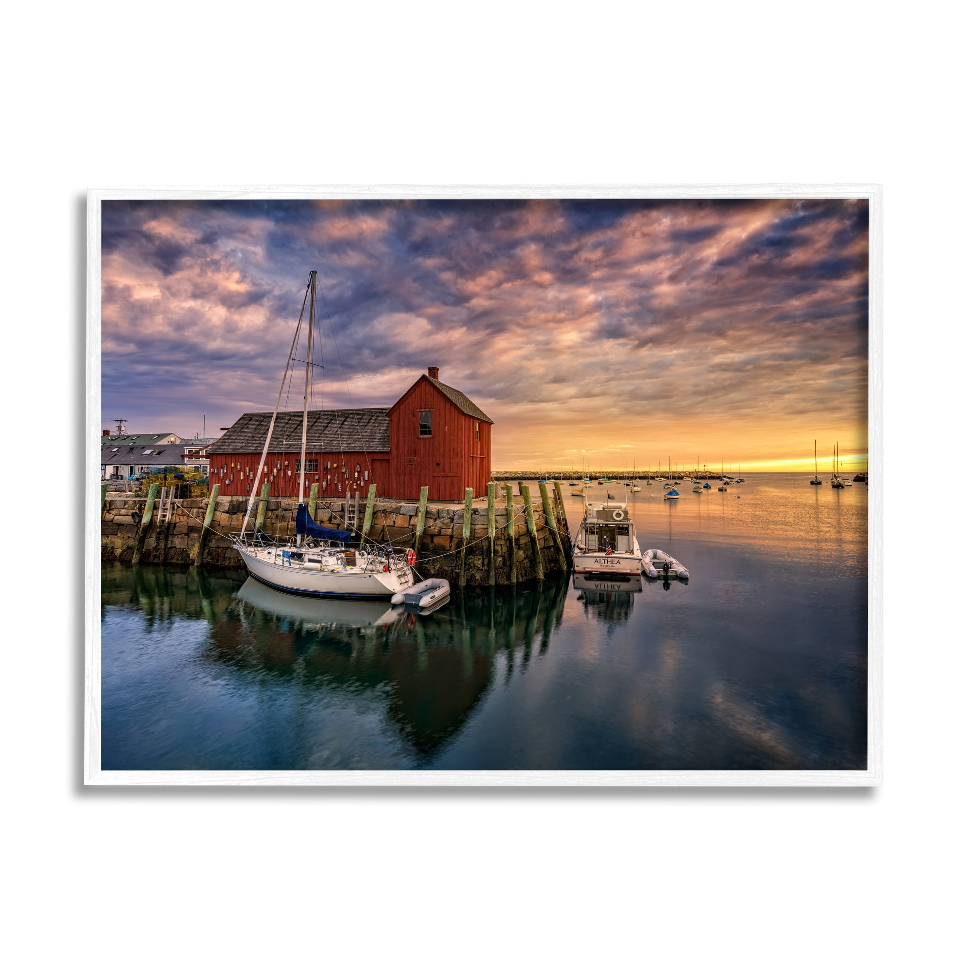 Stupell Docked Boats Marina Harbor Photography Landscape Photography White Framed Art Print Wall Art