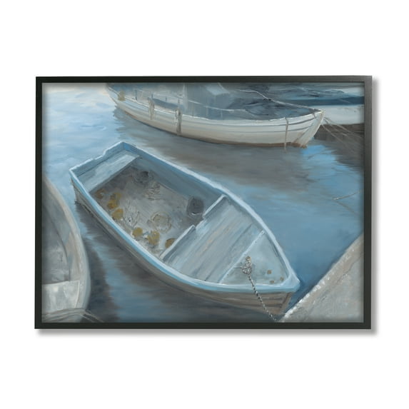 Stupell Docked Dinghy Boat Coastal Pier Landscape Painting Black Framed Art Print Wall Art