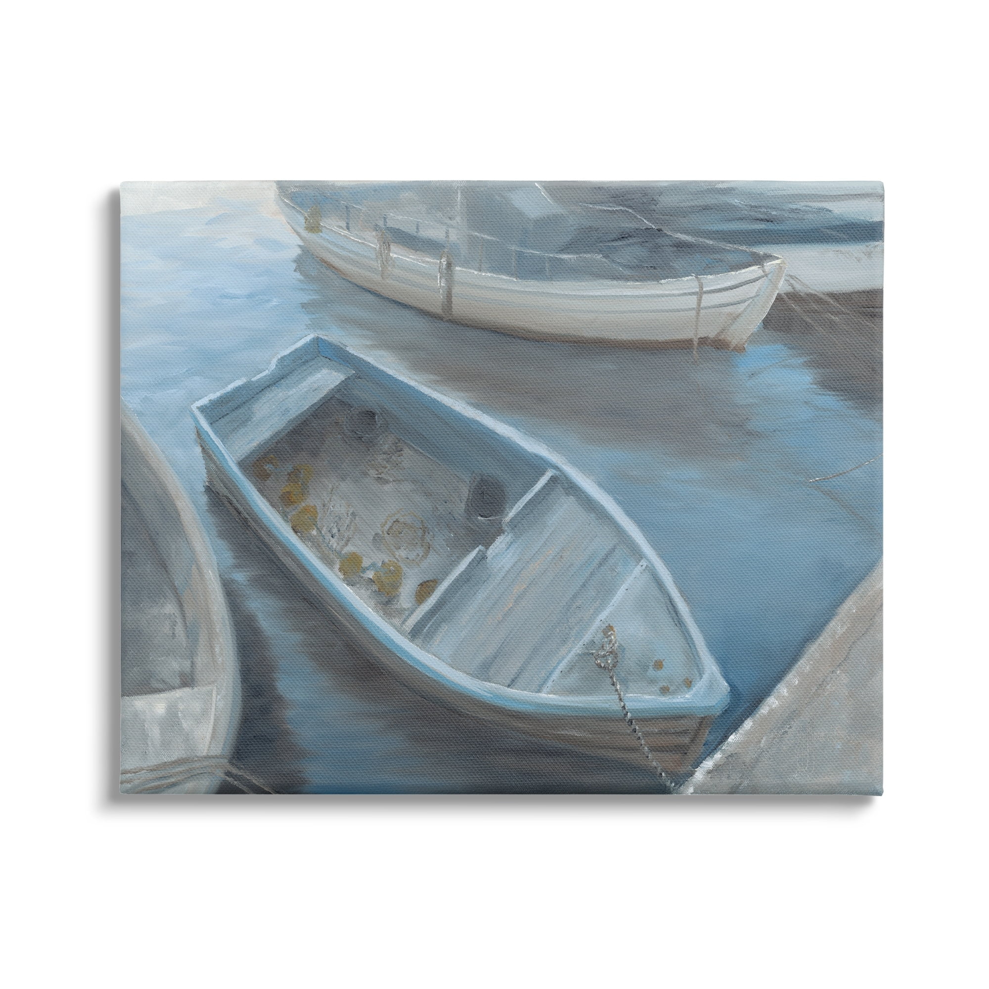 Stupell Docked Dinghy Boat Coastal Pier Landscape Painting Gallery Wrapped Canvas Print Wall Art