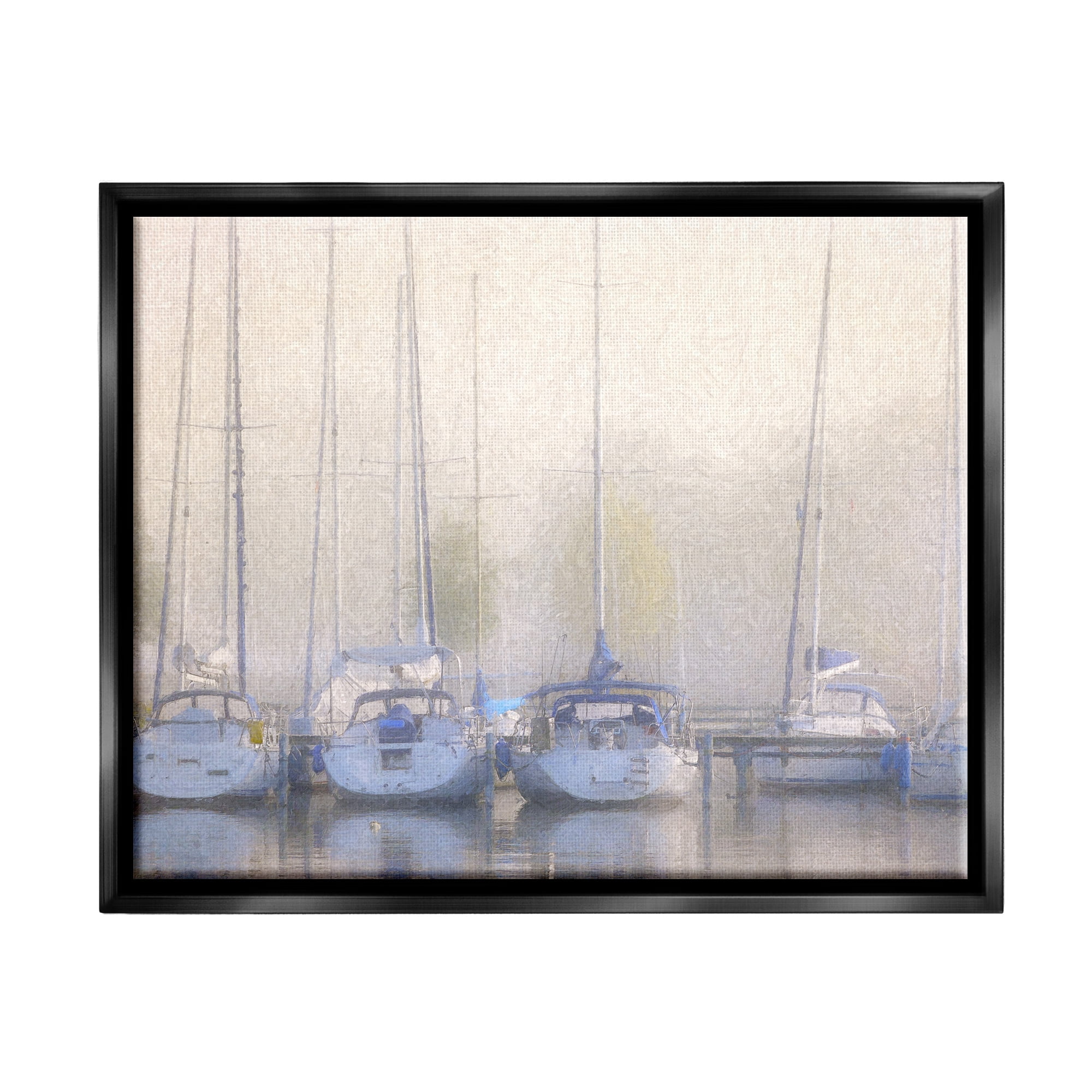 Stupell Docked Sailboats Harbor Reflection Landscape Painting Black Floater Framed Art Print Wall Art