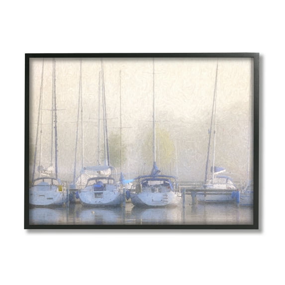 Stupell Docked Sailboats Harbor Reflection Landscape Painting Black Framed Art Print Wall Art