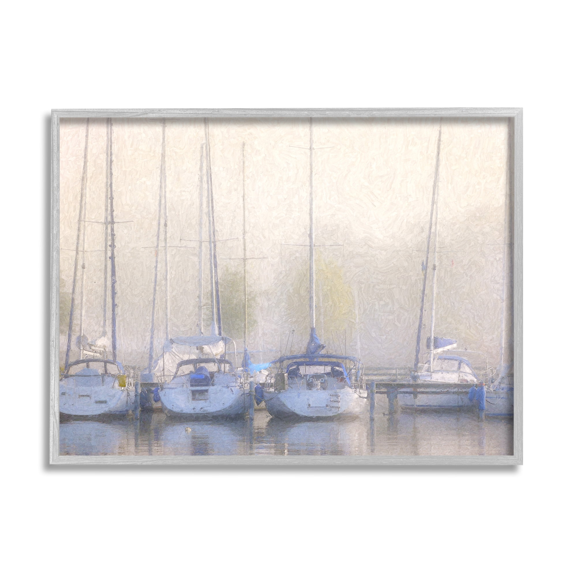 Stupell Docked Sailboats Harbor Reflection Landscape Painting Gray Framed Art Print Wall Art
