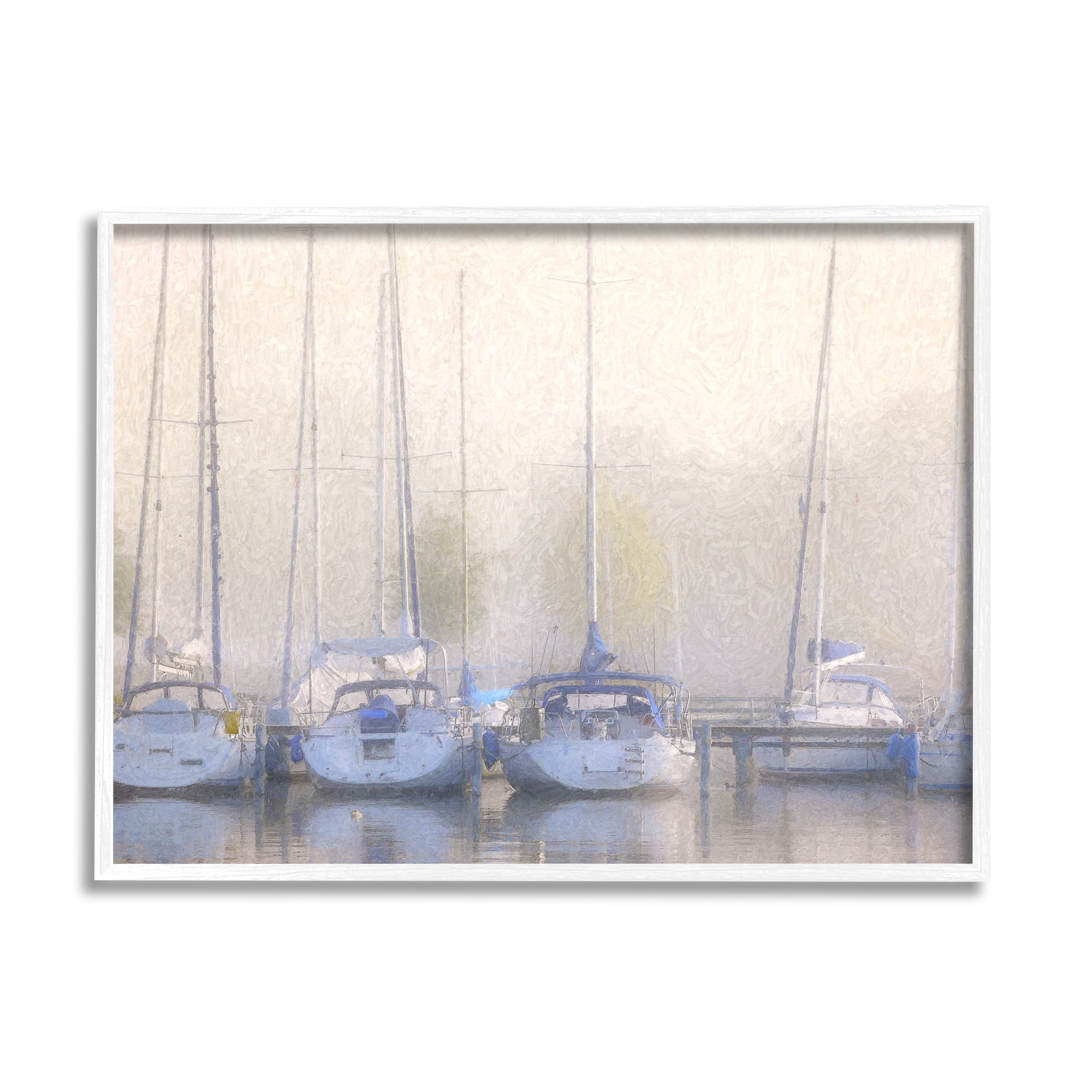 Stupell Docked Sailboats Harbor Reflection Landscape Painting White Framed Art Print Wall Art