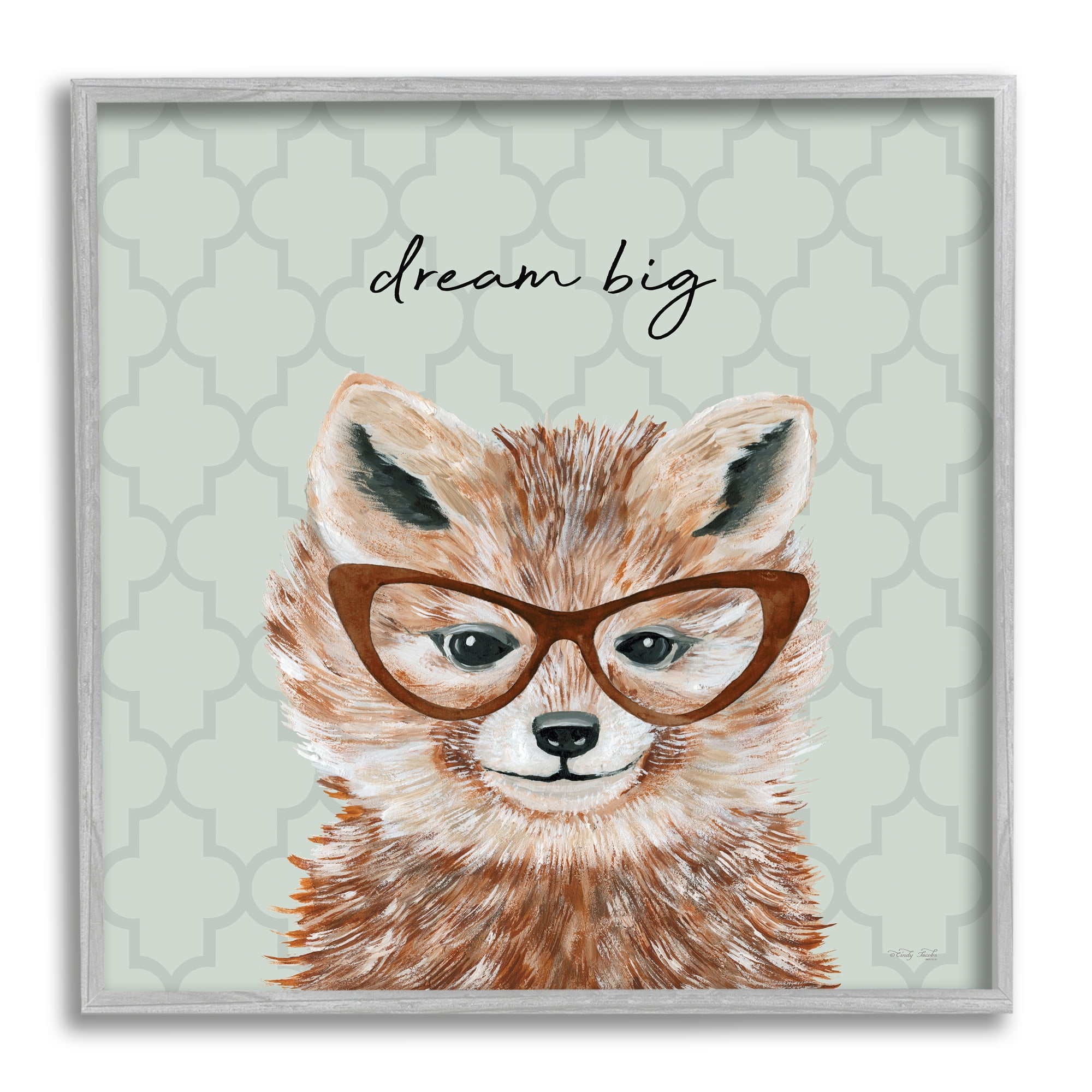 Stupell Dream Big Happy Fox Patterned Animals & Insects Painting Gray Framed Art Print Wall Art