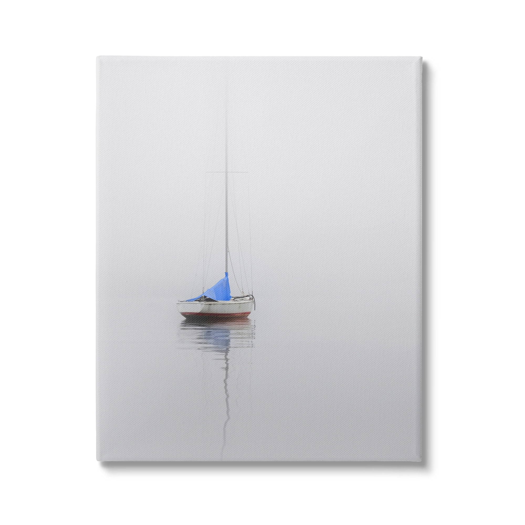 Stupell Drifting Boat Grey Ocean Reflection Landscape Photography Gallery Wrapped Canvas Print Wall Art