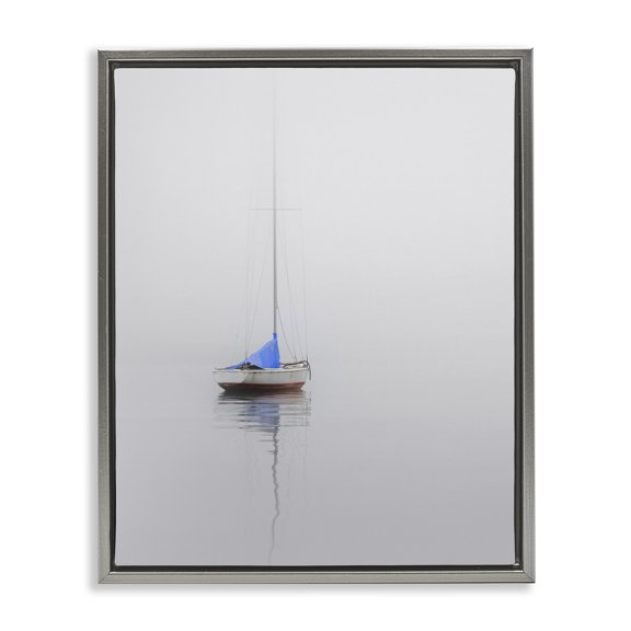 Stupell Industries Rustic Lodge Drifting Boat Grey Ocean Reflection Gray Floating Frame Canvas Art, 25 x 31, by Nicholas Bell