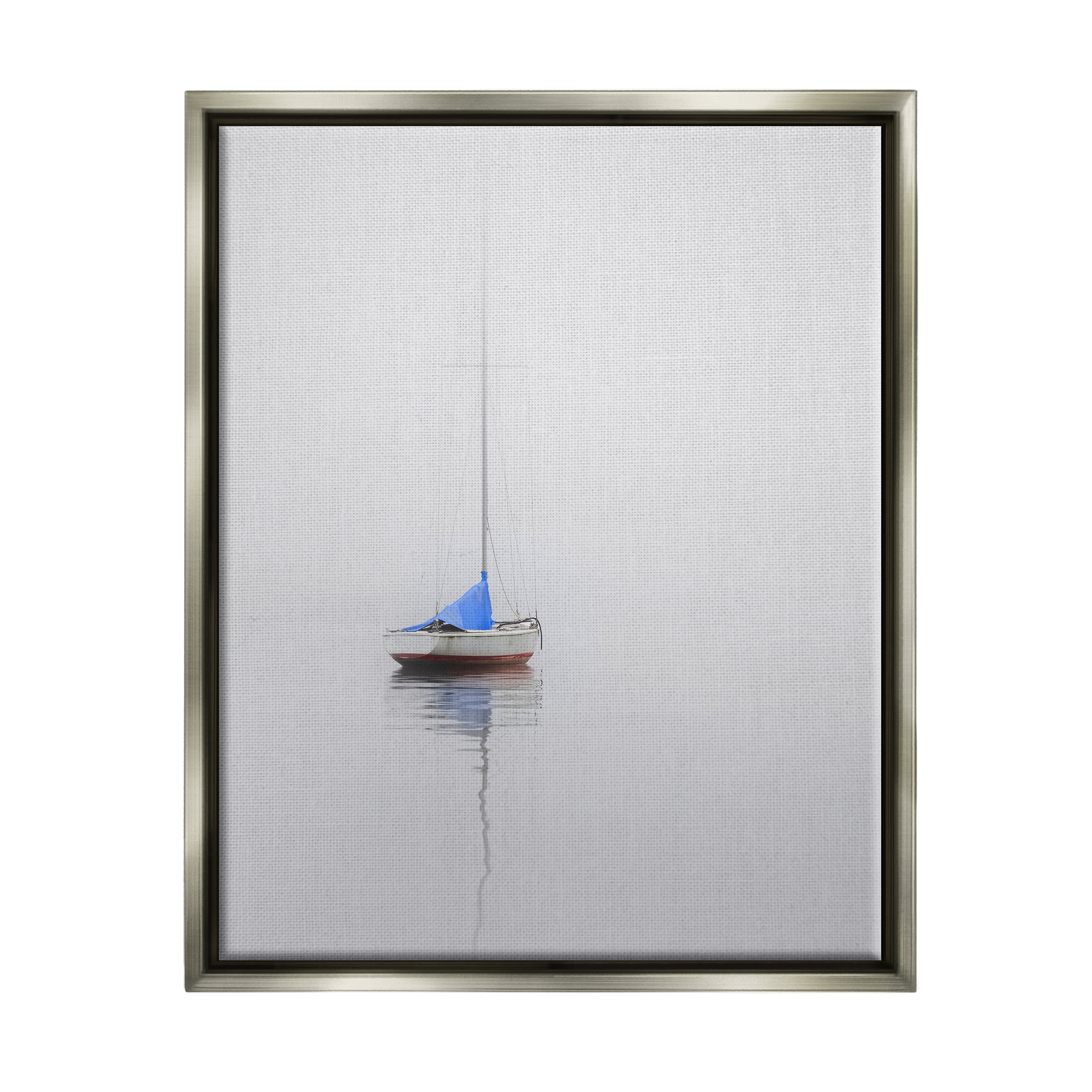 Stupell Drifting Boat Grey Ocean Reflection Landscape Photography Gray Floater Framed Art Print Wall Art