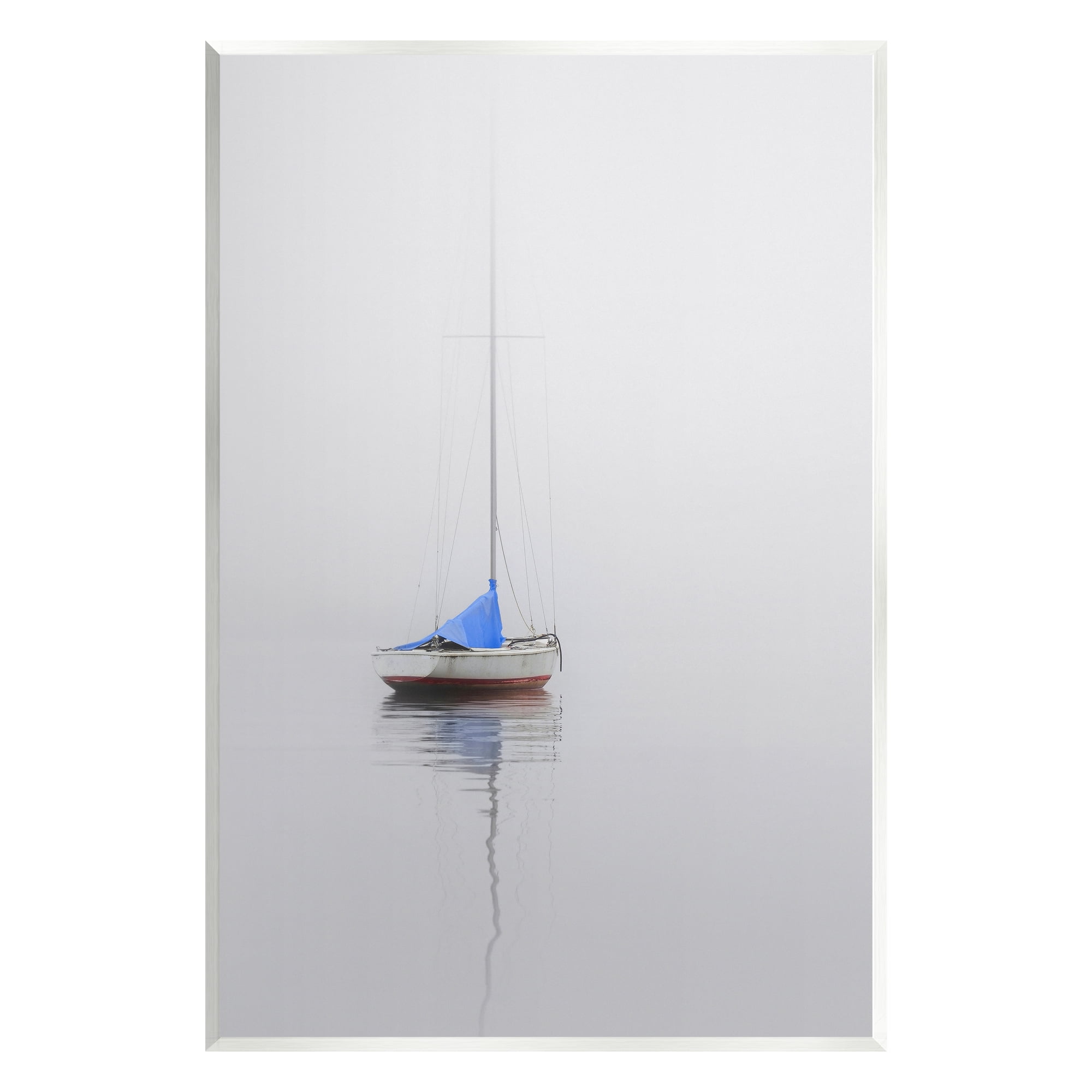 Stupell Drifting Boat Grey Ocean Reflection Landscape Photography Wall Plaque Unframed Art Print Wall Art