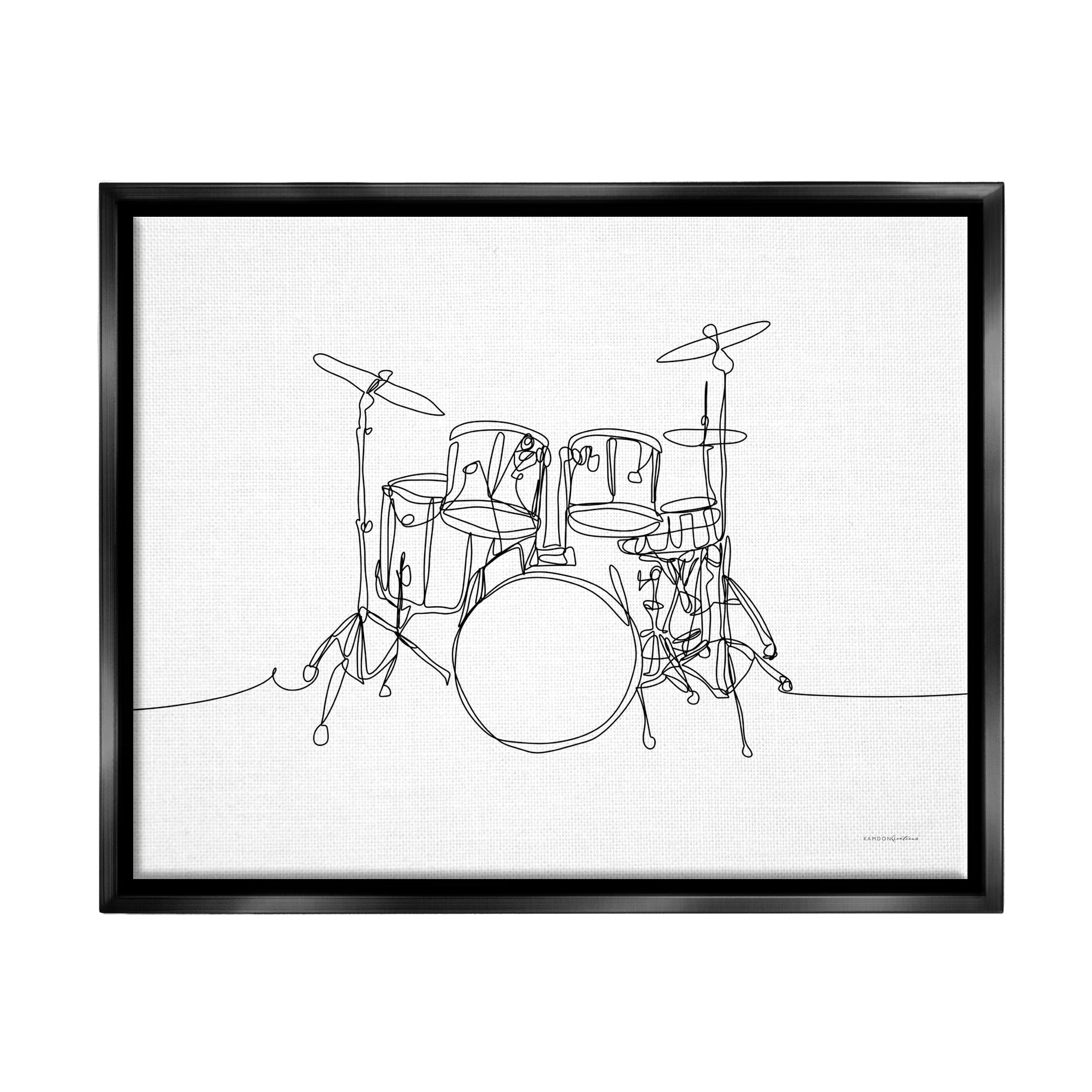 Stupell Drum Kit Musician Line Doodle Beauty & Fashion Painting Black Floater Framed Art Print Wall Art