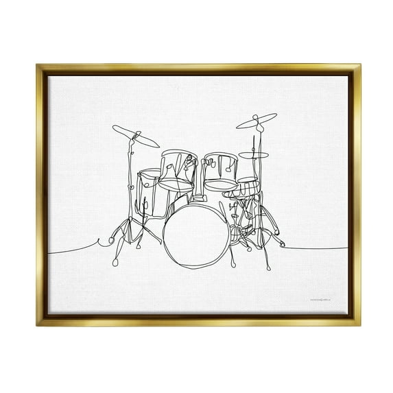 Stupell Drum Kit Musician Line Doodle Beauty & Fashion Painting Gold Floater Framed Art Print Wall Art