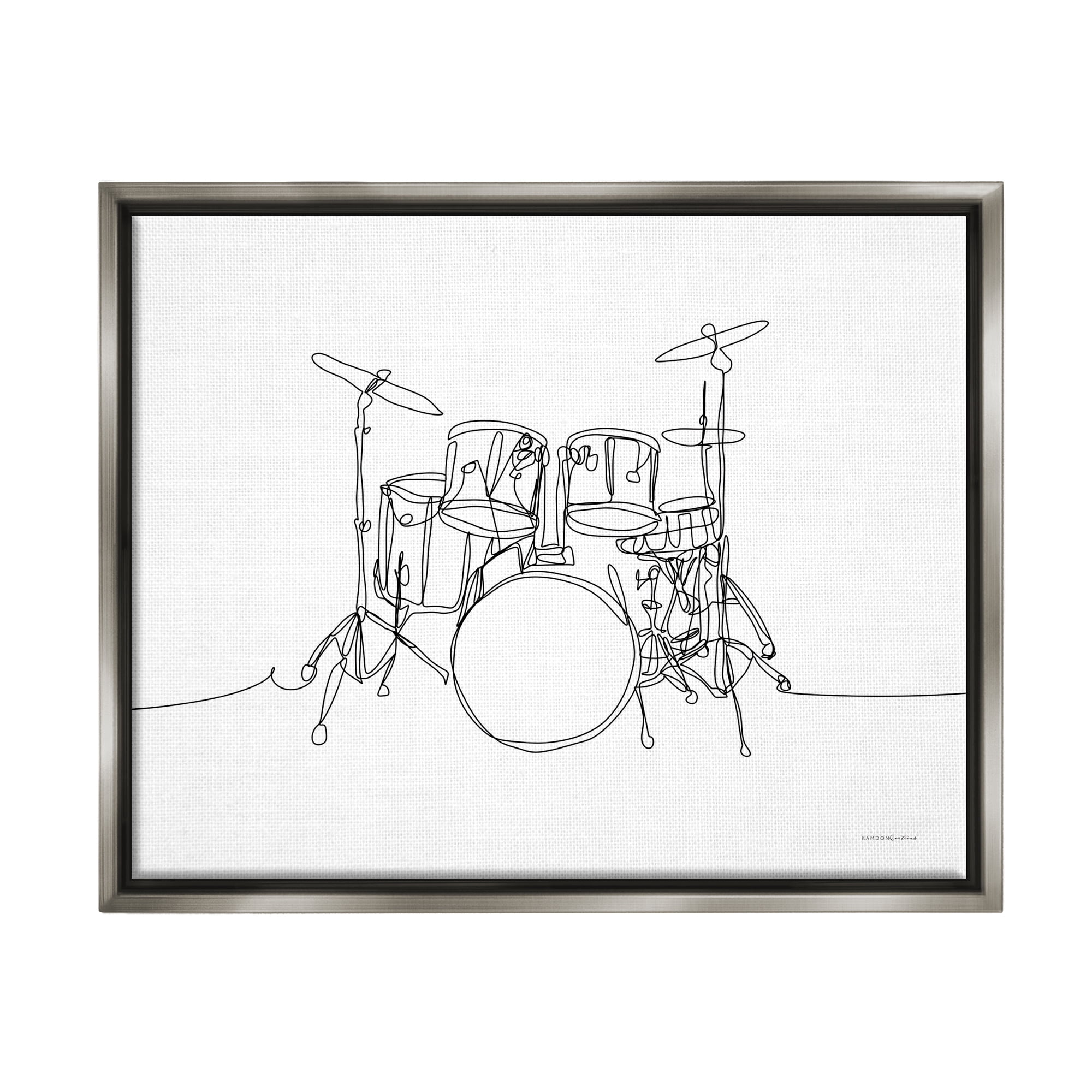 Stupell Drum Kit Musician Line Doodle Beauty & Fashion Painting Gray Floater Framed Art Print Wall Art