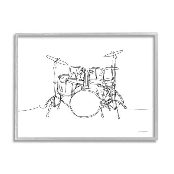 Stupell Drum Kit Musician Line Doodle Beauty & Fashion Painting Gray Framed Art Print Wall Art