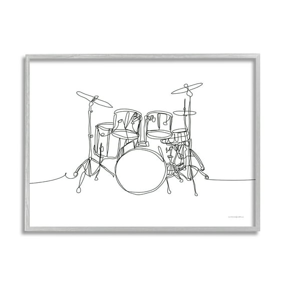 Stupell Drum Kit Musician Line Doodle Beauty & Fashion Painting Gray Framed Art Print Wall Art