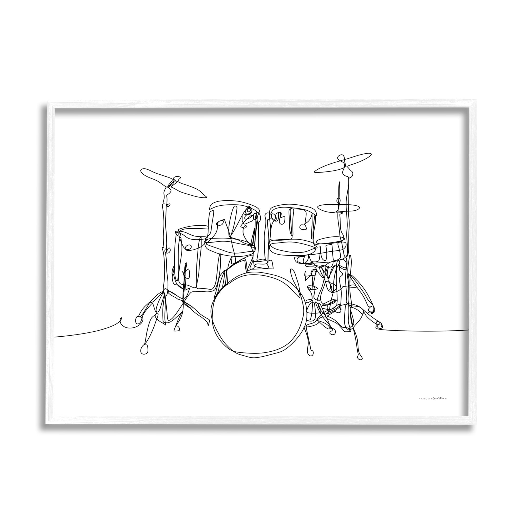 Stupell Drum Kit Musician Line Doodle Beauty & Fashion Painting White Framed Art Print Wall Art