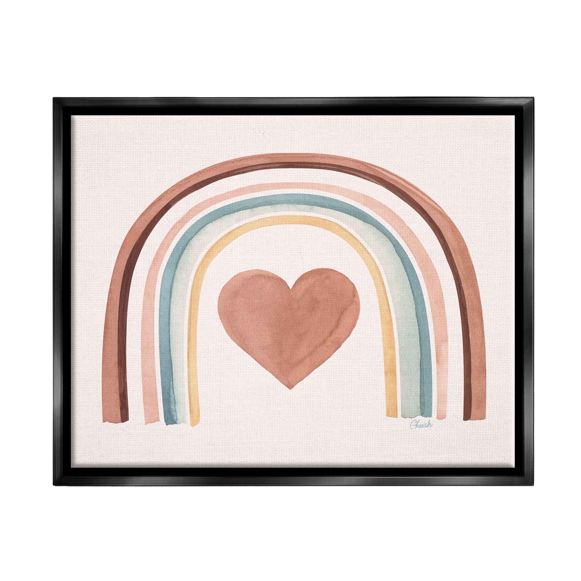 Stupell Earth Toned Rainbow Arch Heart Landscape Painting Black Floater Framed Art Print Wall Art