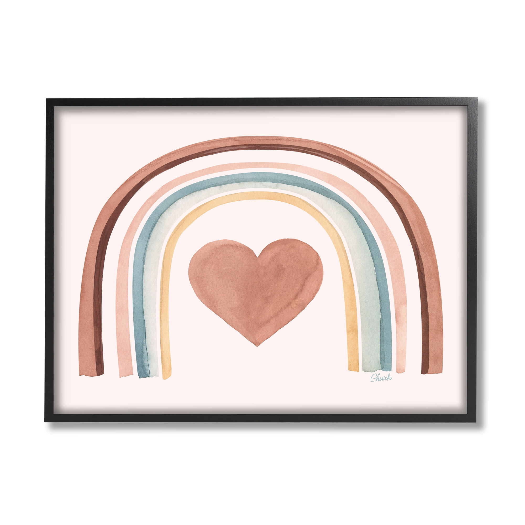 Stupell Earth Toned Rainbow Arch Heart Landscape Painting Black Framed Art Print Wall Art