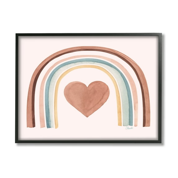 Stupell Earth Toned Rainbow Arch Heart Landscape Painting Black Framed Art Print Wall Art