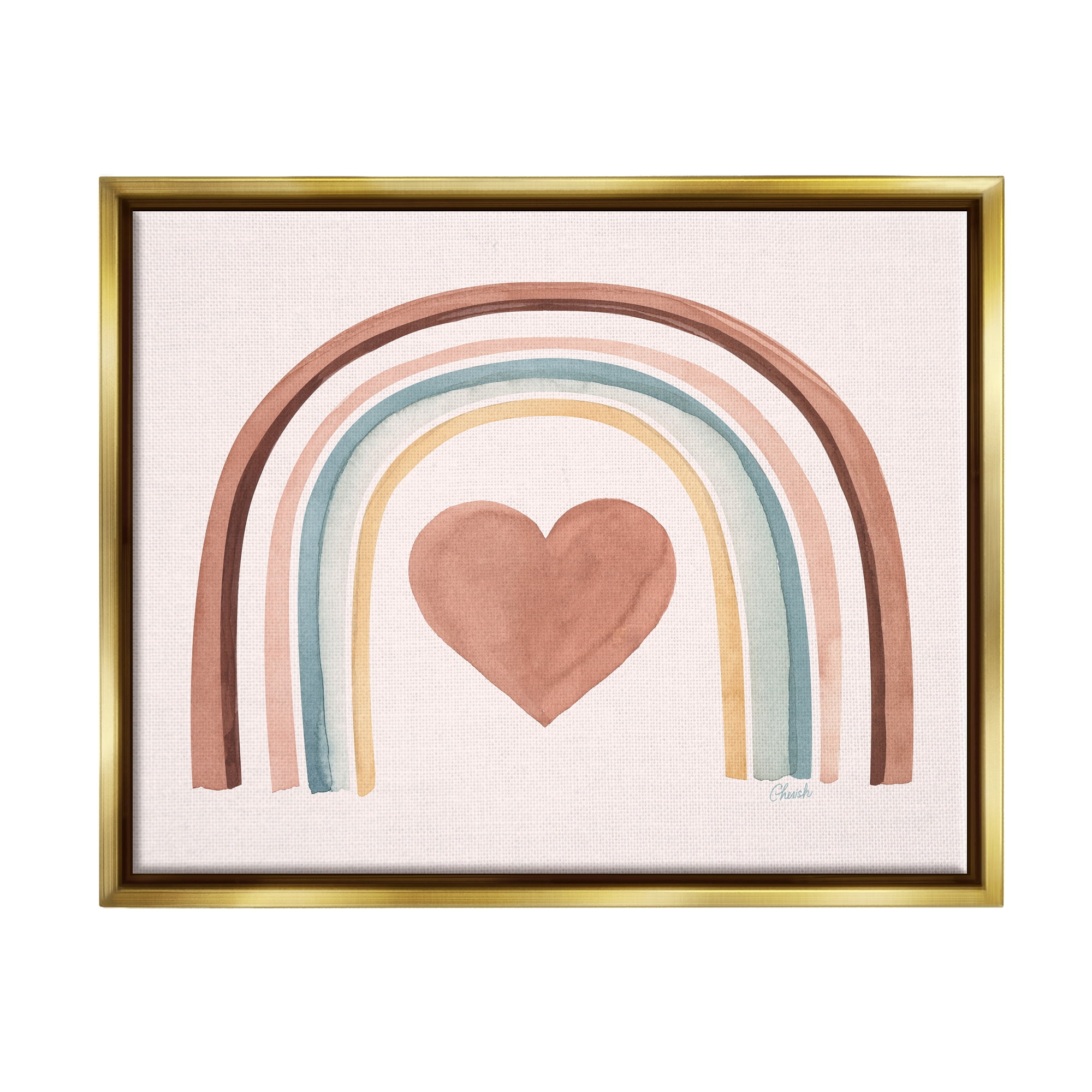 Stupell Earth Toned Rainbow Arch Heart Landscape Painting Gold Floater Framed Art Print Wall Art
