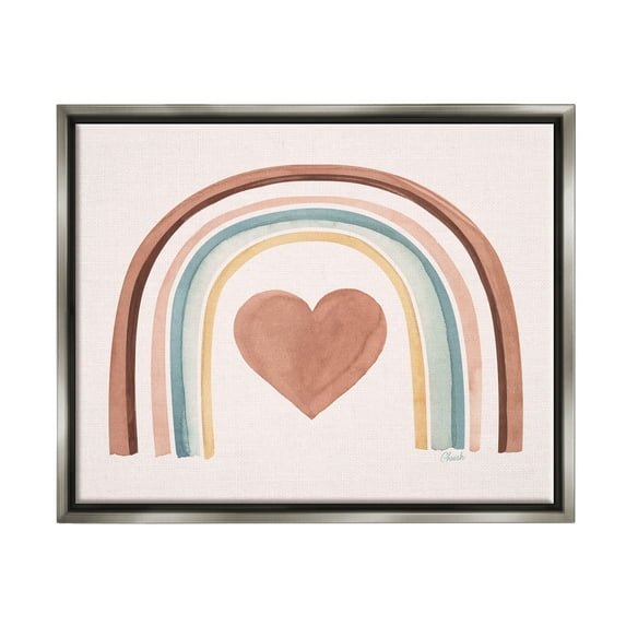 Stupell Earth Toned Rainbow Arch Heart Landscape Painting Gray Floater Framed Art Print Wall Art
