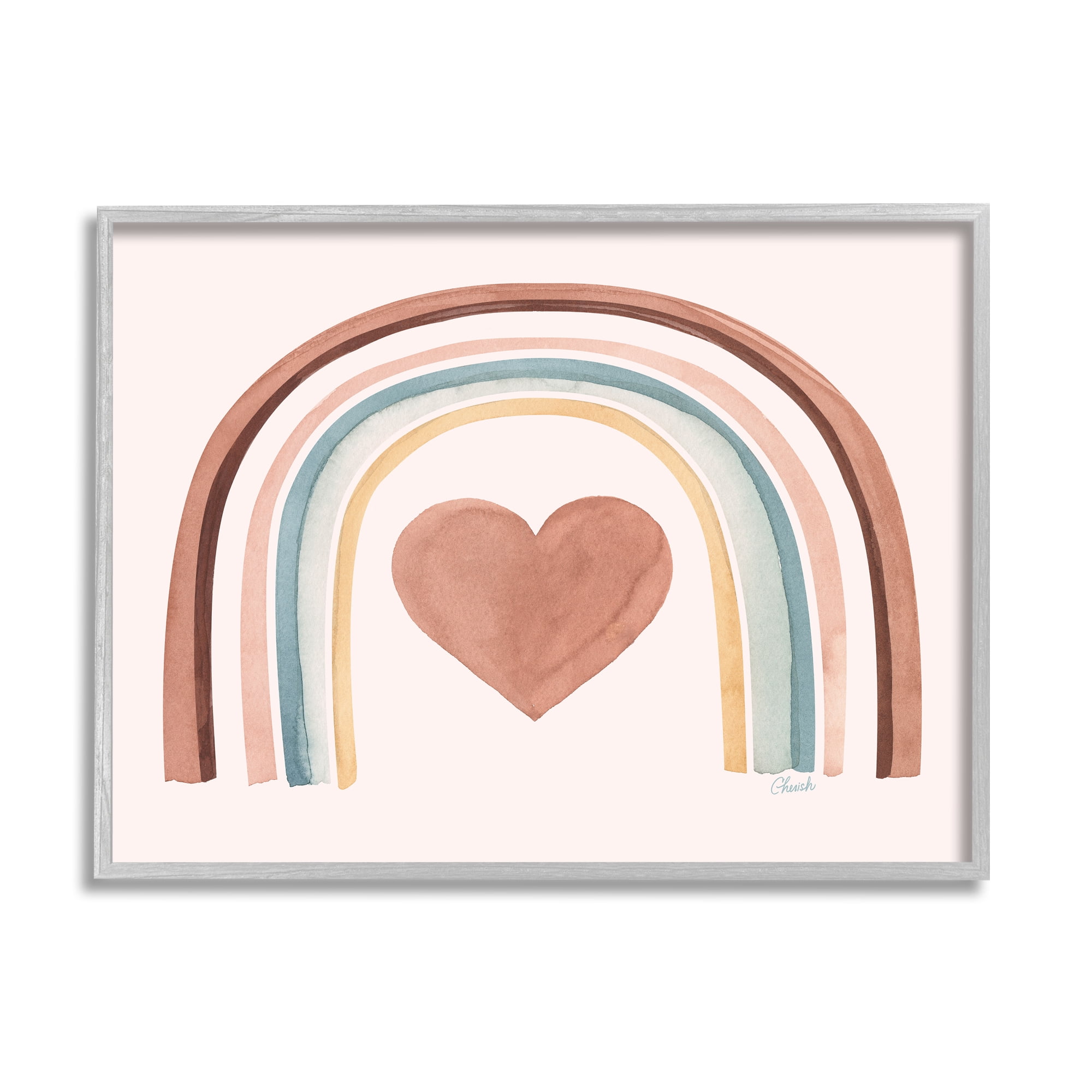 Stupell Earth Toned Rainbow Arch Heart Landscape Painting Gray Framed Art Print Wall Art