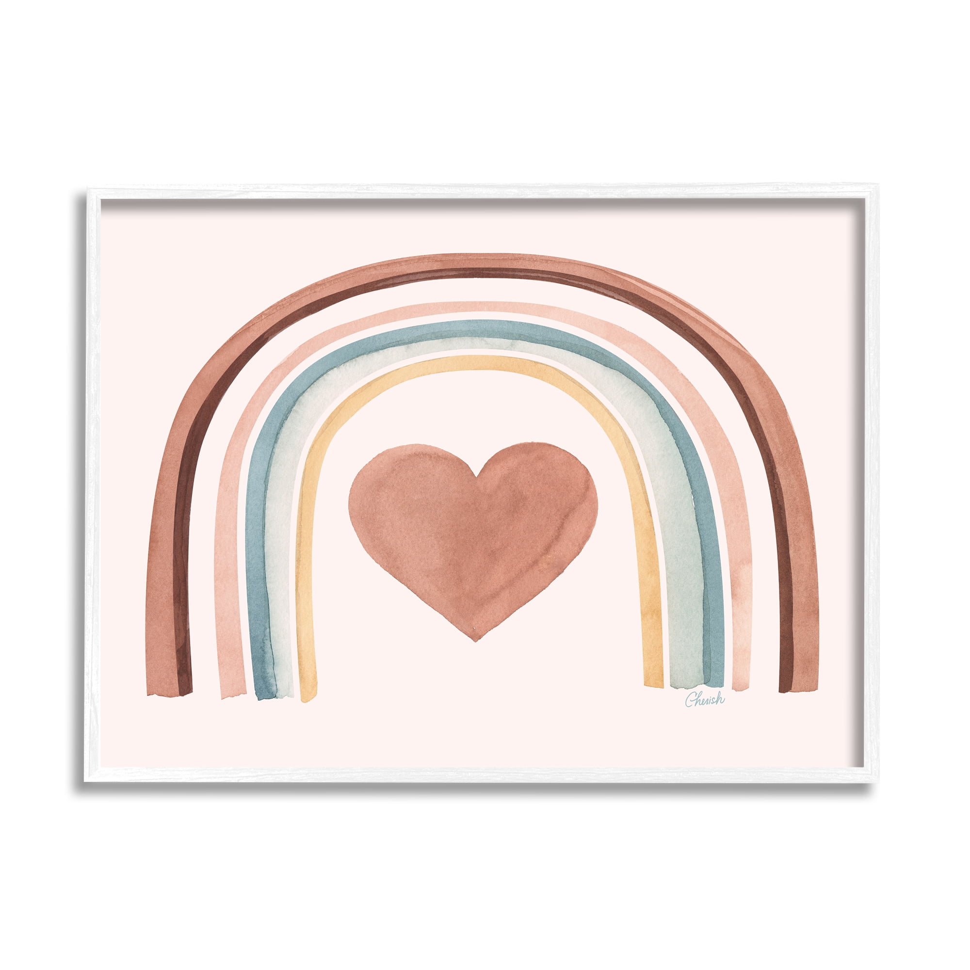 Stupell Earth Toned Rainbow Arch Heart Landscape Painting White Framed Art Print Wall Art