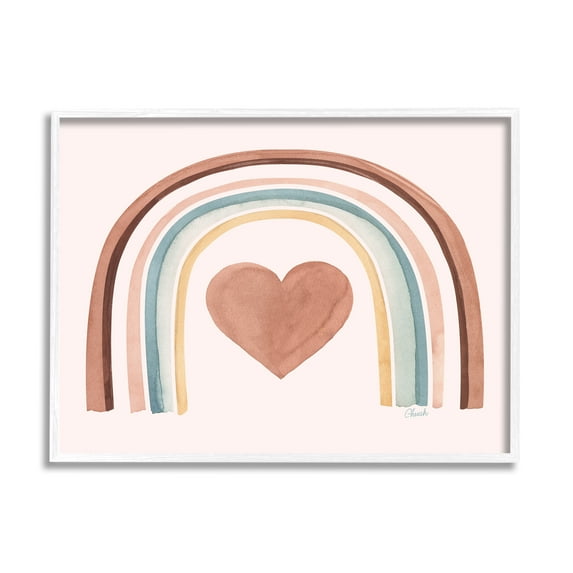 Stupell Earth Toned Rainbow Arch Heart Landscape Painting White Framed Art Print Wall Art