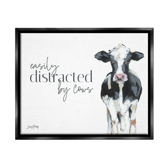 Stupell Easily Distracted By Cows Country Animals & Insects Painting Black Floater Framed Art Print Wall Art