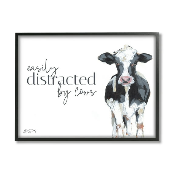 Stupell Easily Distracted By Cows Country Animals & Insects Painting Black Framed Art Print Wall Art