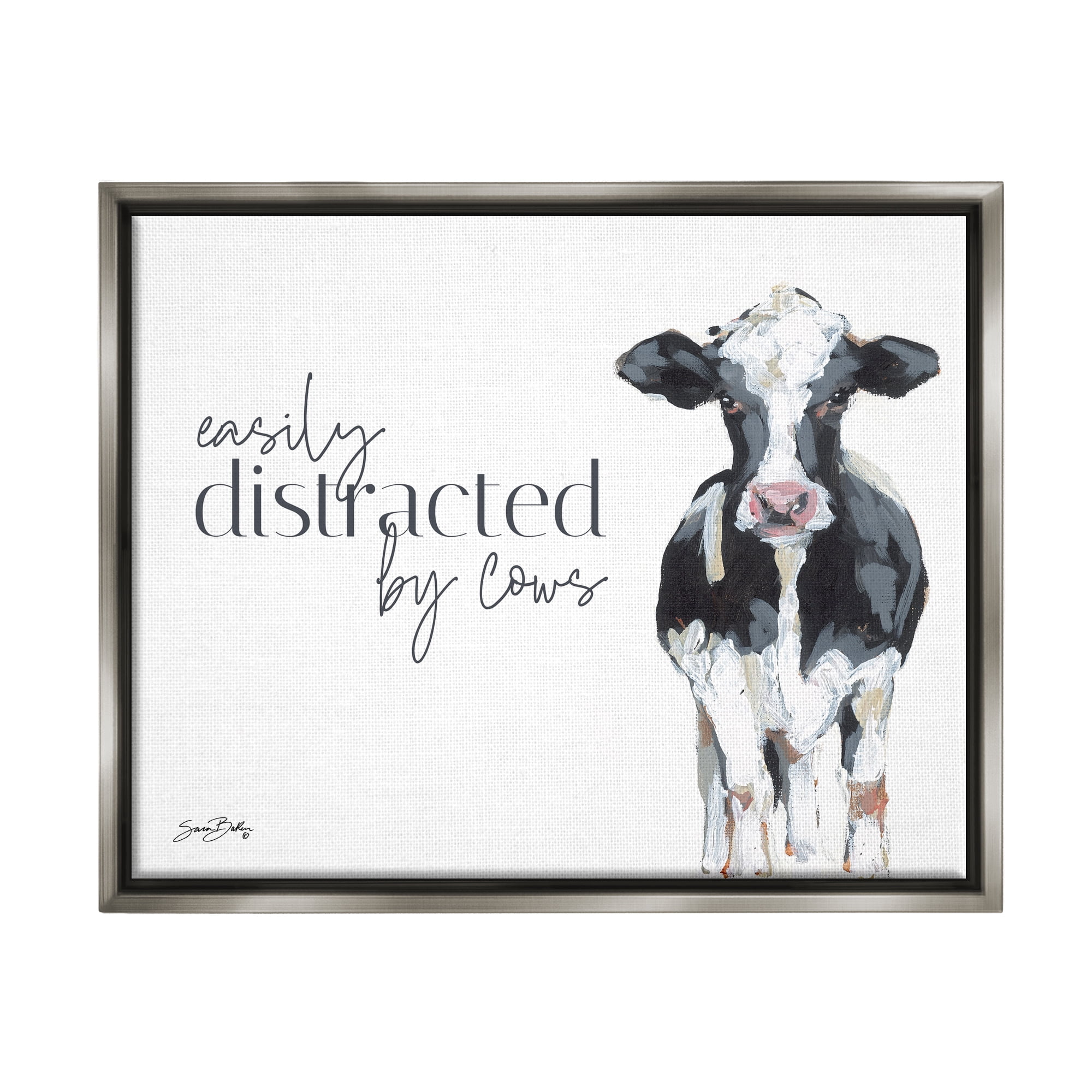 Stupell Easily Distracted By Cows Country Animals & Insects Painting Gray Floater Framed Art Print Wall Art