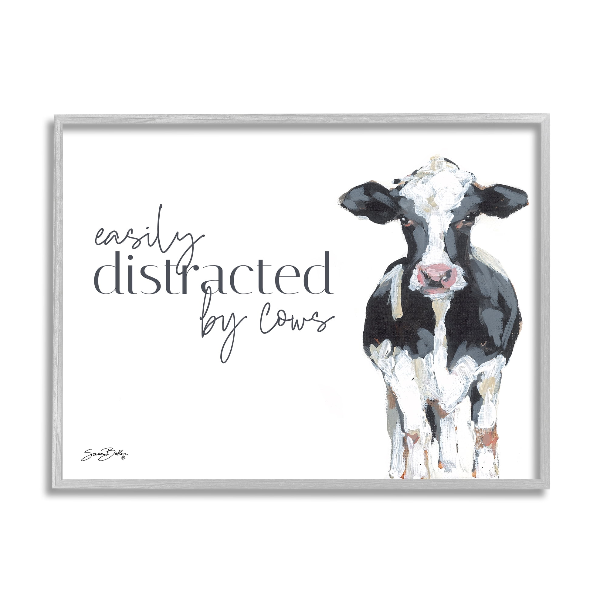 Stupell Easily Distracted By Cows Country Animals & Insects Painting Gray Framed Art Print Wall Art