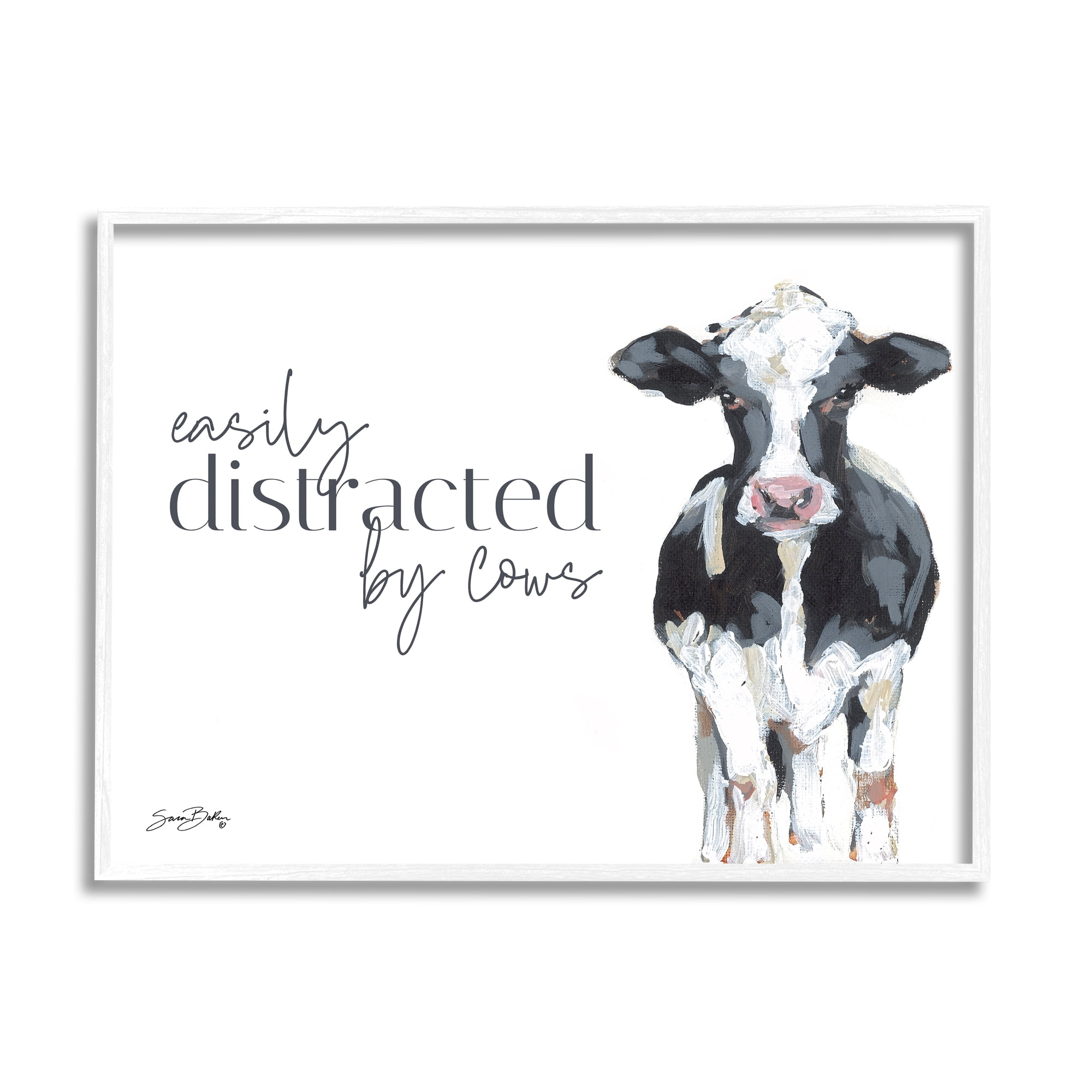 Stupell Easily Distracted By Cows Country Animals & Insects Painting White Framed Art Print Wall Art
