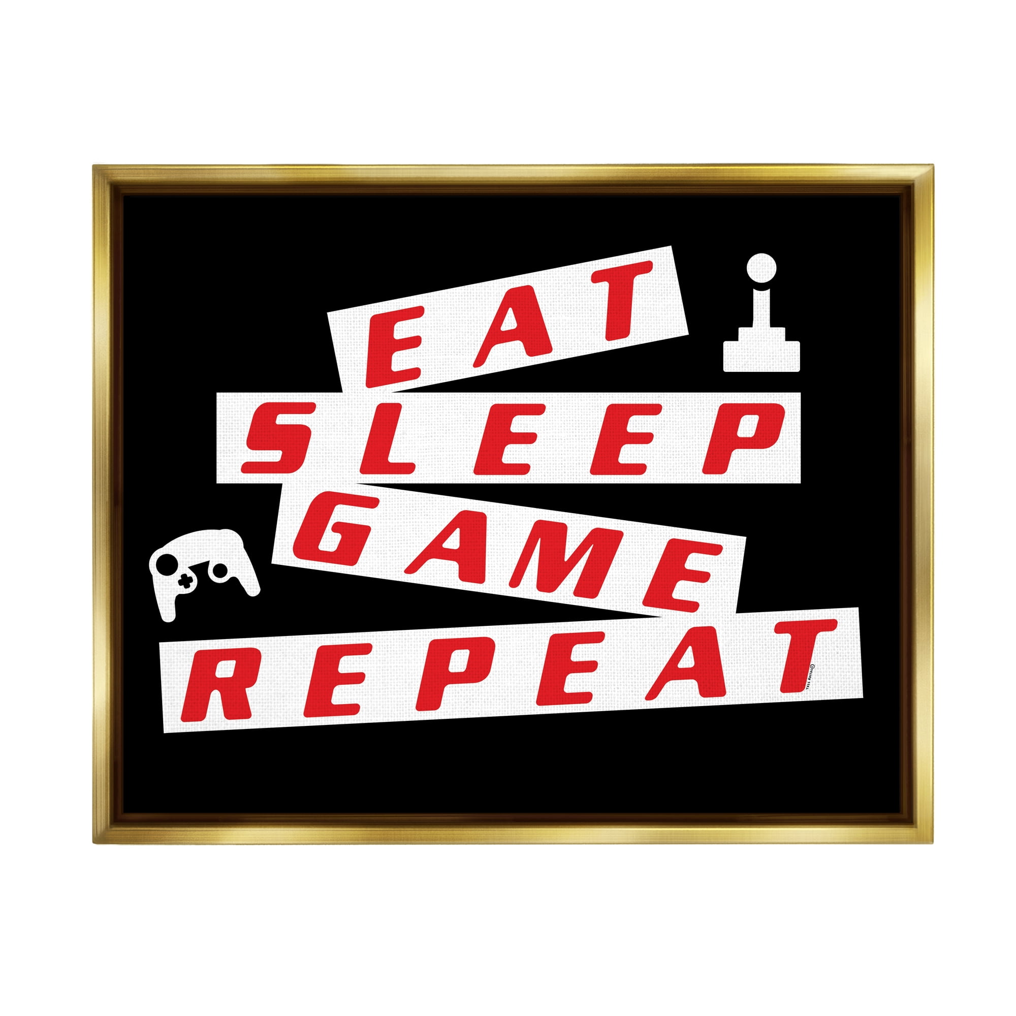 Stupell Eat Sleep Game Repeat Black Red Beauty & Fashion Painting Gold Floater Framed Art Print Wall Art