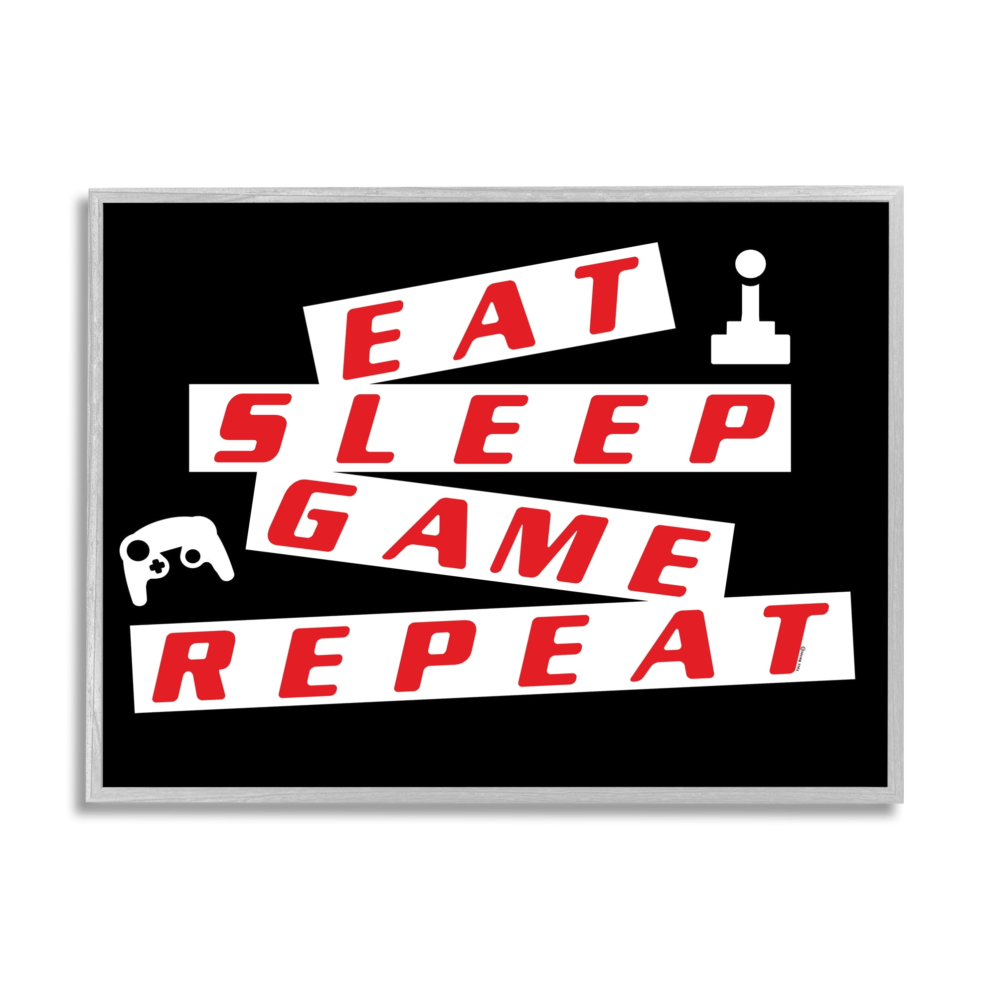 Stupell Eat Sleep Game Repeat Black Red Beauty & Fashion Painting Gray Framed Art Print Wall Art