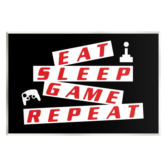Stupell Eat Sleep Game Repeat Black Red Beauty & Fashion Painting Wall Plaque Unframed Art Print Wall Art