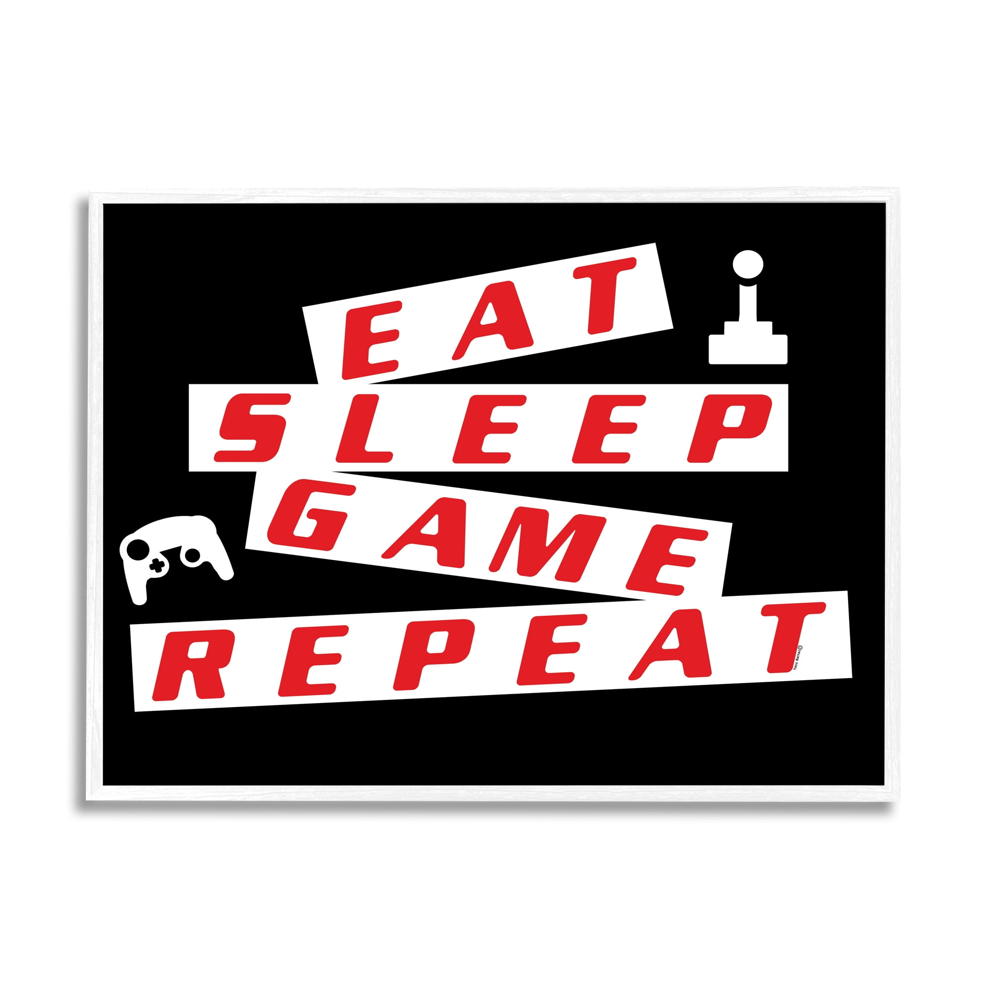 Stupell Eat Sleep Game Repeat Black Red Beauty & Fashion Painting White Framed Art Print Wall Art
