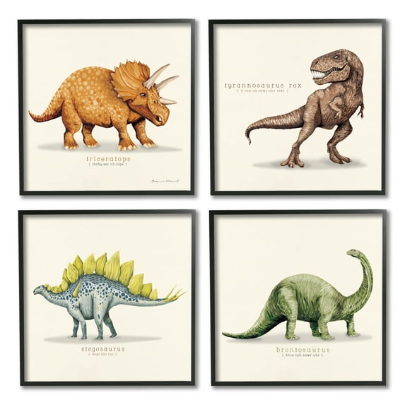 Stupell Educational Dinosaurs Scientific Species Animals & Insects Painting Black Framed Art Print Wall Art, Set of 4