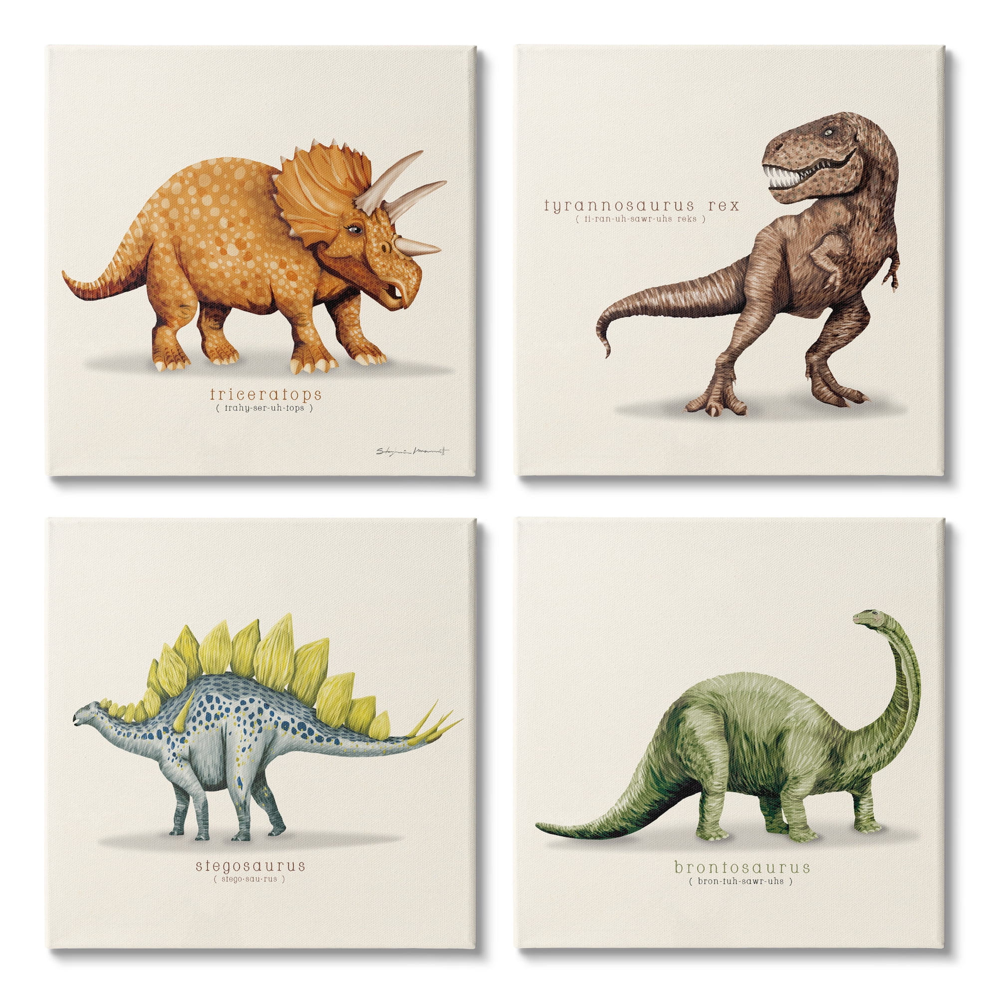 Stupell Educational Dinosaurs Scientific Species Animals & Insects Painting Gallery Wrapped Canvas Print Wall Art, Set of 4