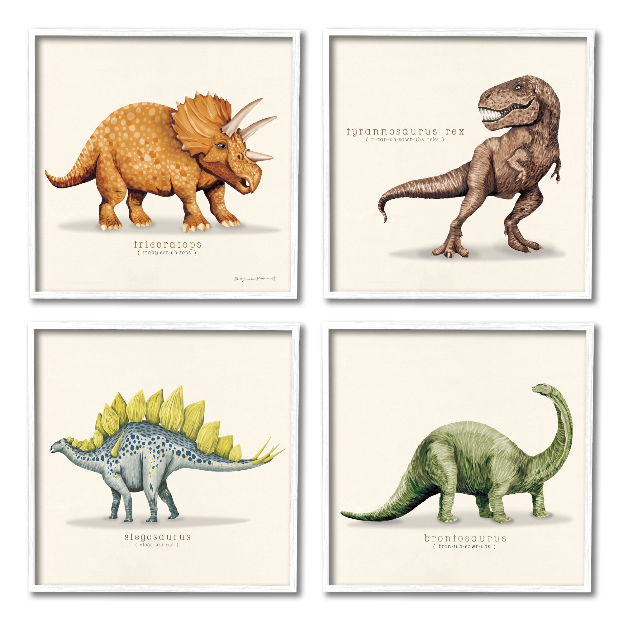Stupell Educational Dinosaurs Scientific Species Animals & Insects Painting White Framed Art Print Wall Art, Set of 4