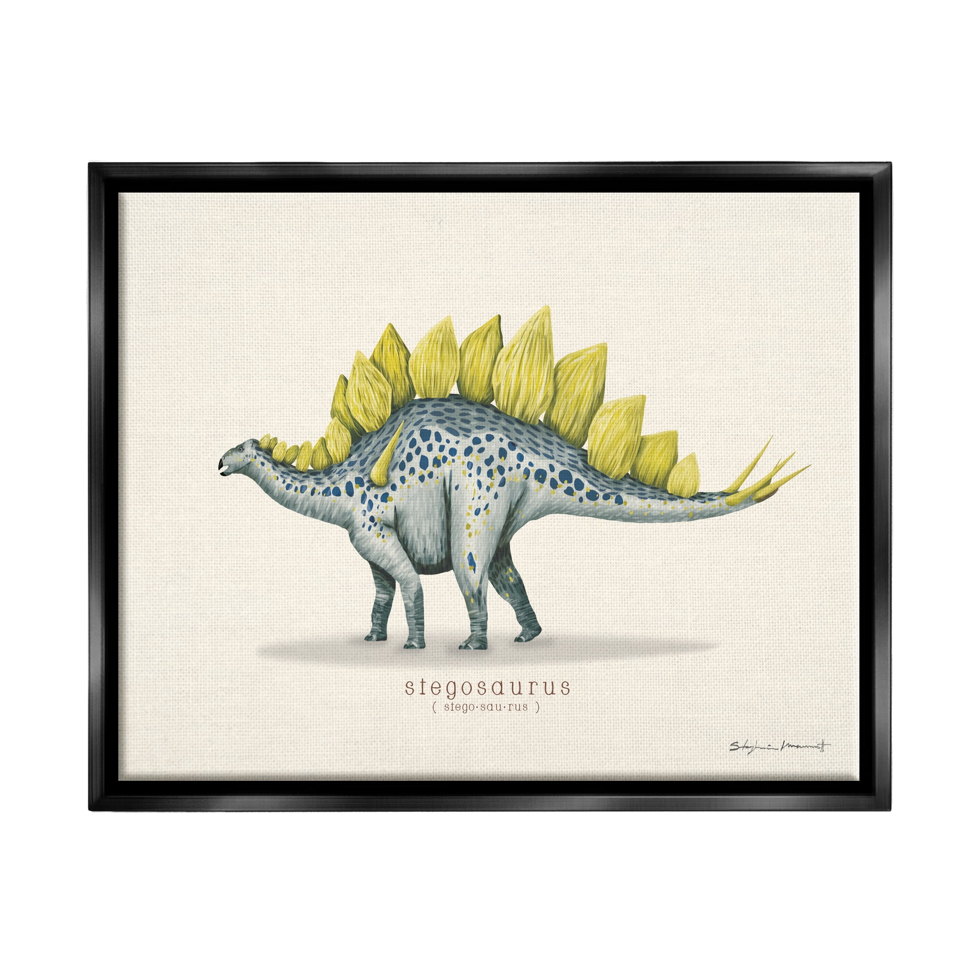 Stupell Educational Stegosaurus Dinosaur Animals & Insects Painting Black Floater Framed Art Print Wall Art
