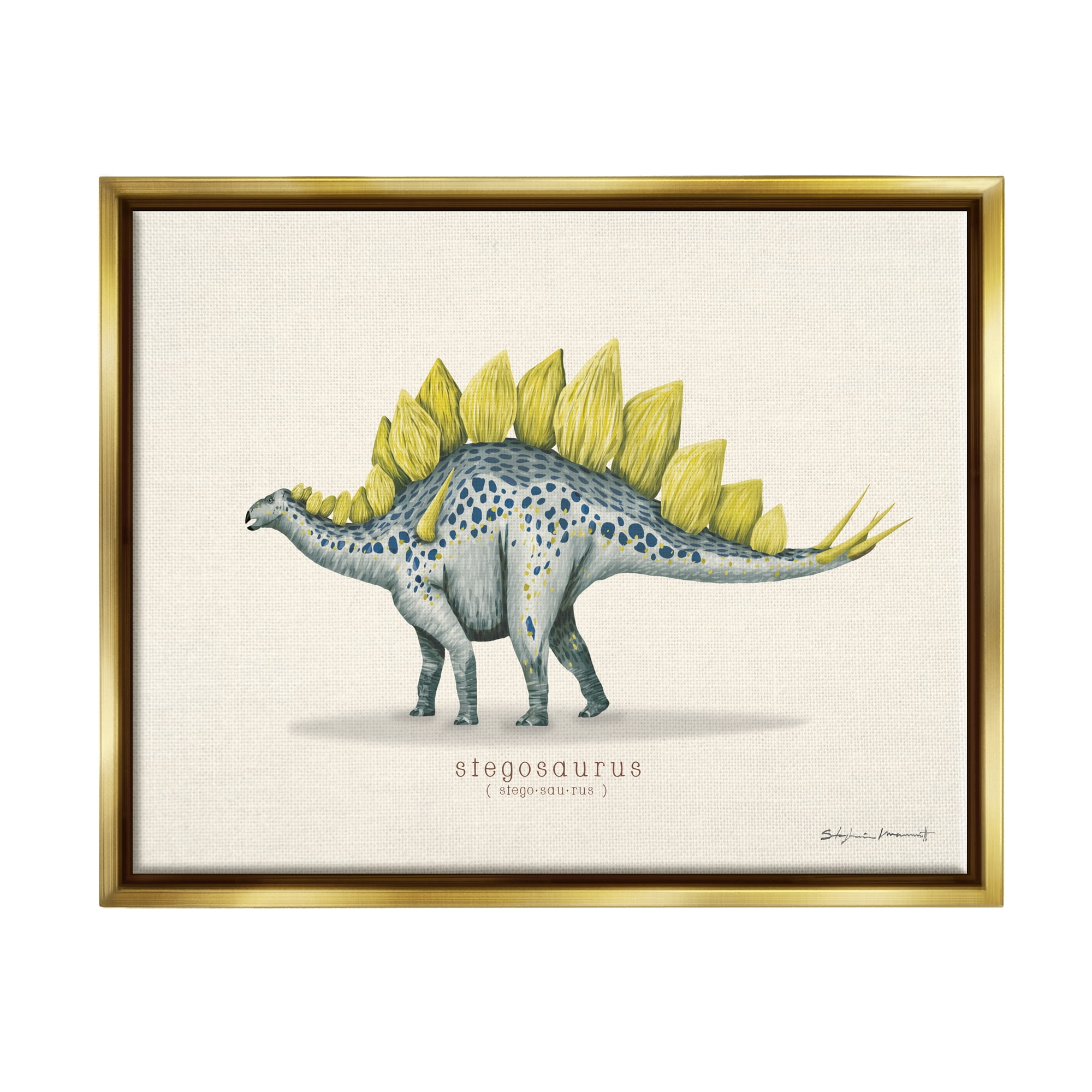 Stupell Educational Stegosaurus Dinosaur Animals & Insects Painting Gold Floater Framed Art Print Wall Art