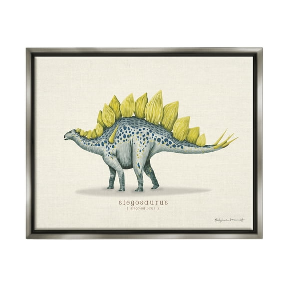Stupell Educational Stegosaurus Dinosaur Animals & Insects Painting Gray Floater Framed Art Print Wall Art