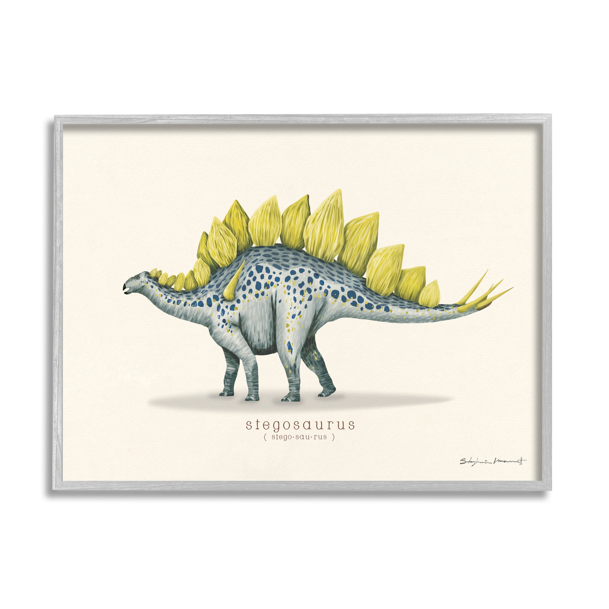 Stupell Educational Stegosaurus Dinosaur Animals & Insects Painting Gray Framed Art Print Wall Art