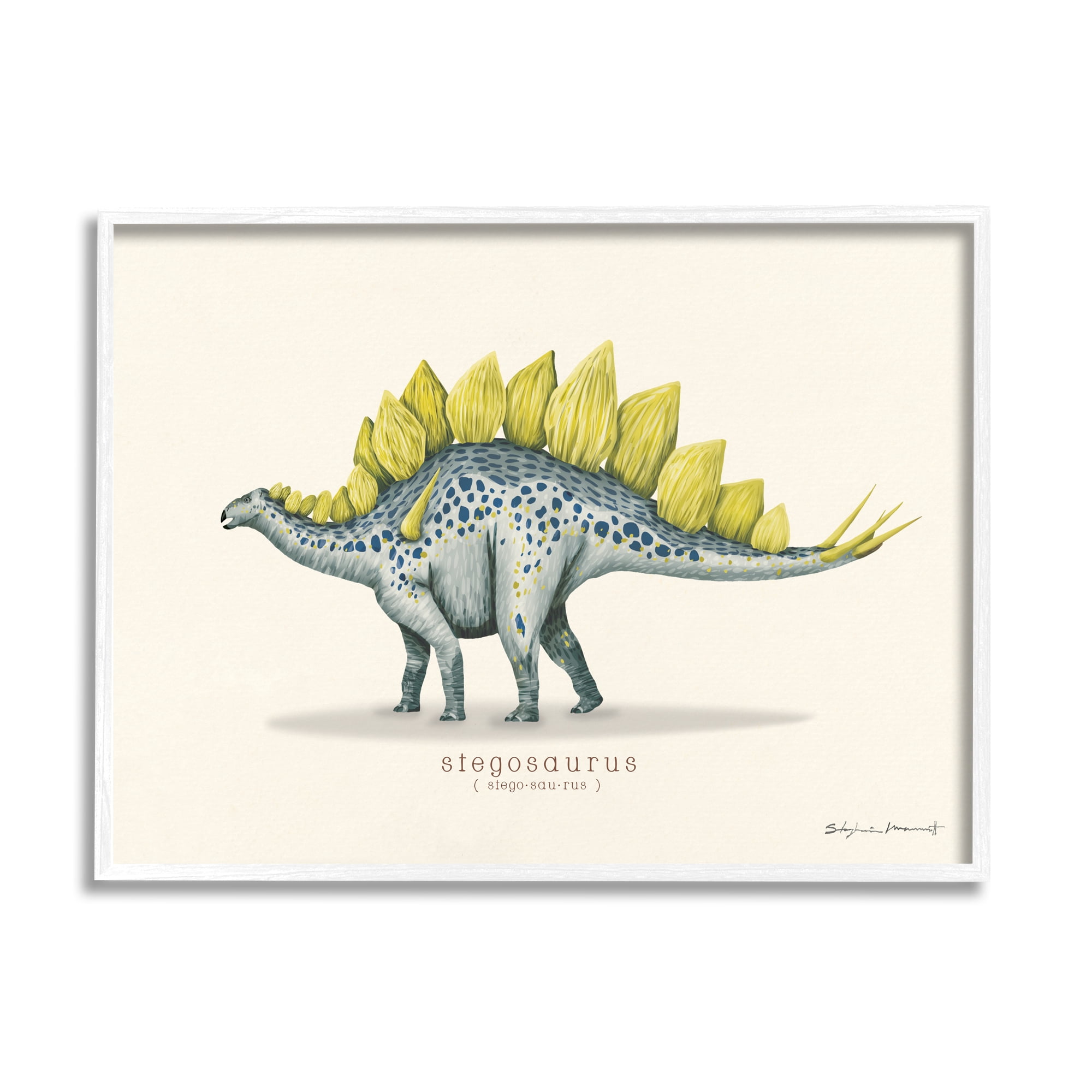 Stupell Educational Stegosaurus Dinosaur Animals & Insects Painting White Framed Art Print Wall Art