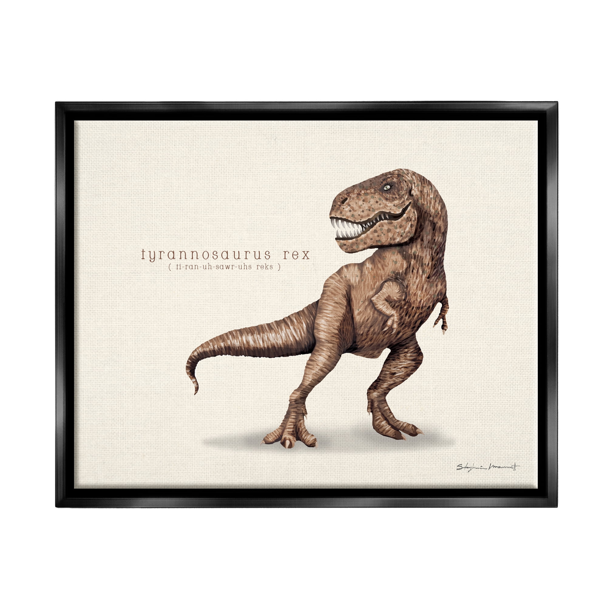 Stupell Educational T-Rex Dinosaur Animals & Insects Painting Black Floater Framed Art Print Wall Art