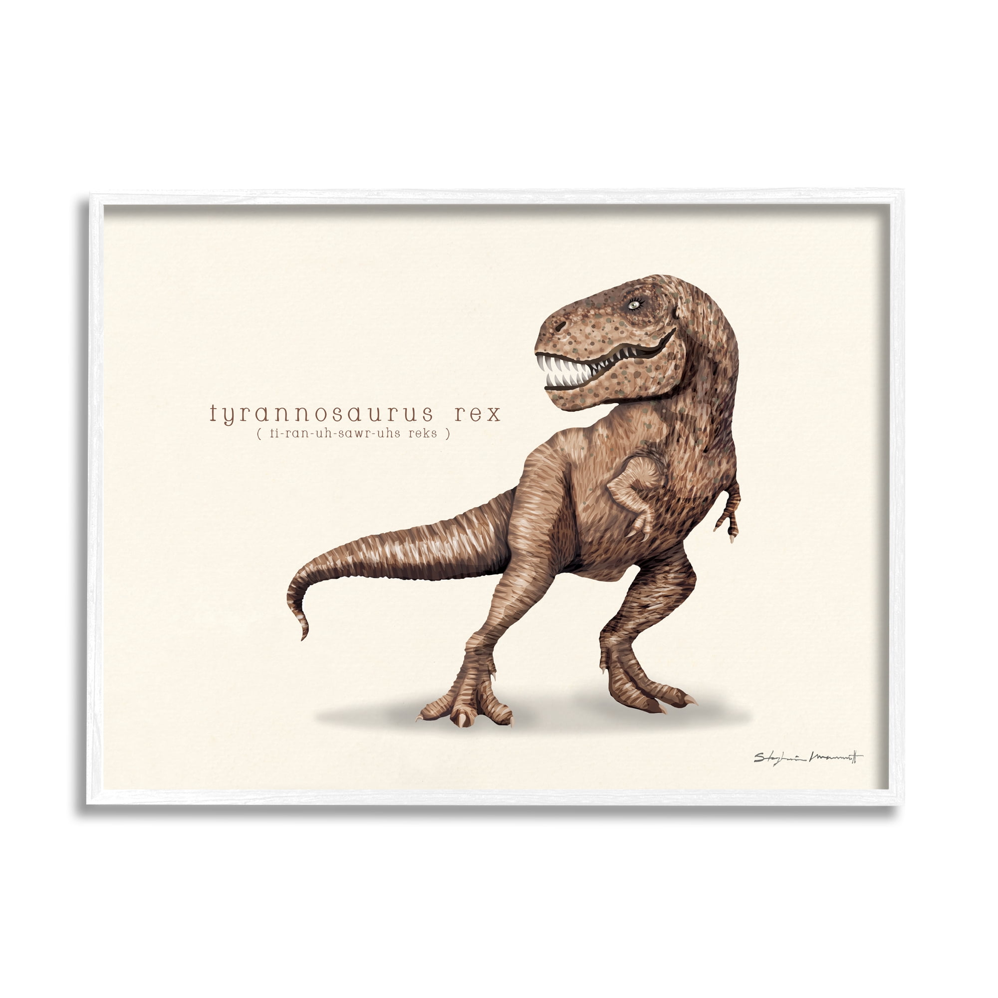 Stupell Educational T-Rex Dinosaur Animals & Insects Painting White Framed Art Print Wall Art