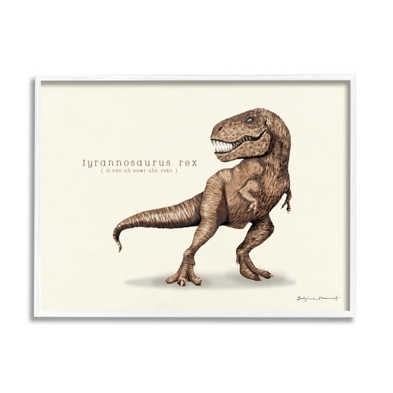 Stupell Educational T-Rex Dinosaur Animals & Insects Painting White Framed Art Print Wall Art