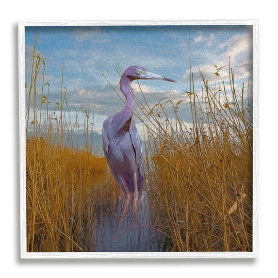 Stupell Egret Beach Reeds Coastal Grasses Landscape Painting White Framed Art Print Wall Art