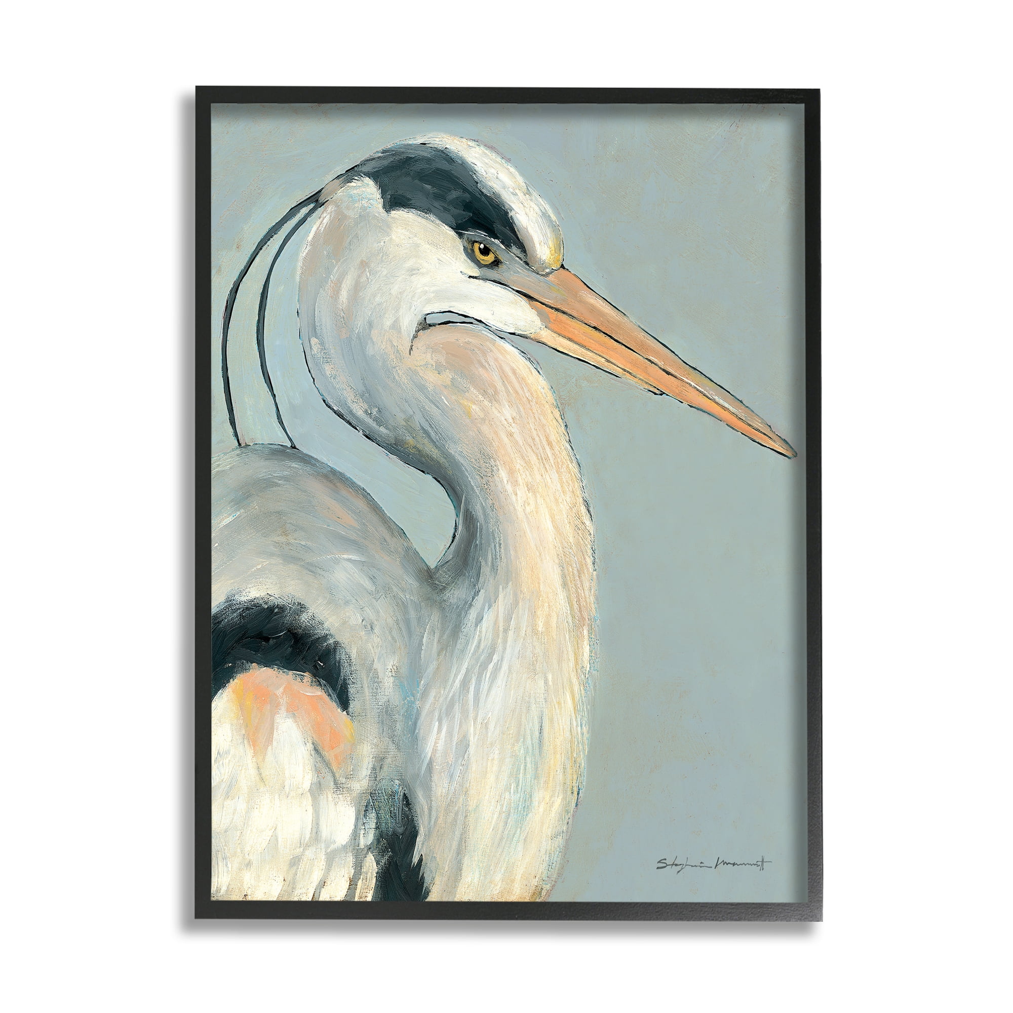 Stupell Egret Bird Wildlife Animal Portrait Animals & Insects Painting Black Framed Art Print Wall Art